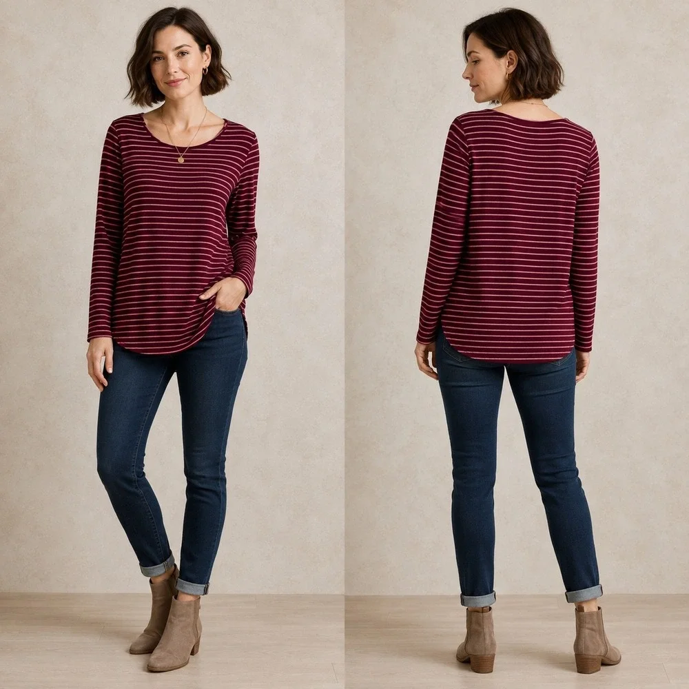 Old Navy High-Low Hem Tunic‎ Sweater Women's Large Pink Burgundy Stripe